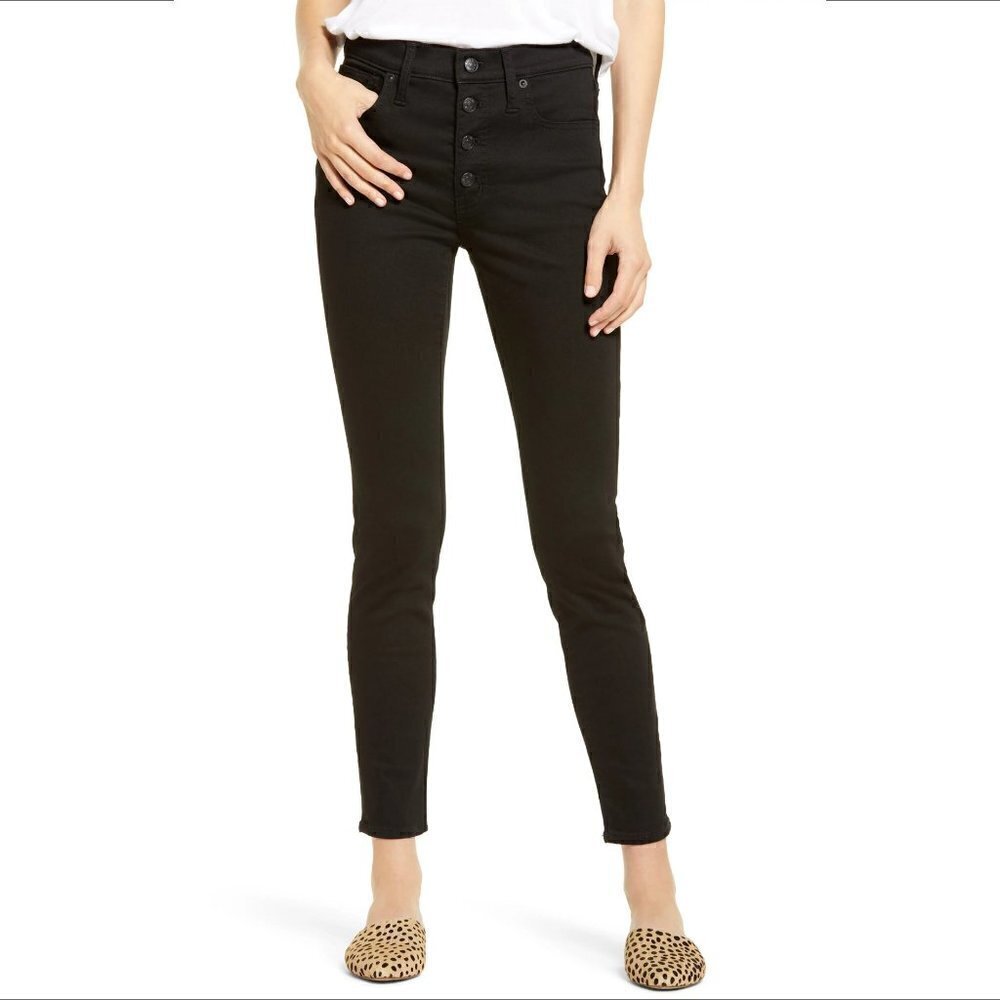 Madewell 9 inch mid-rise skinny black denim jeans exposed button fly new 23
